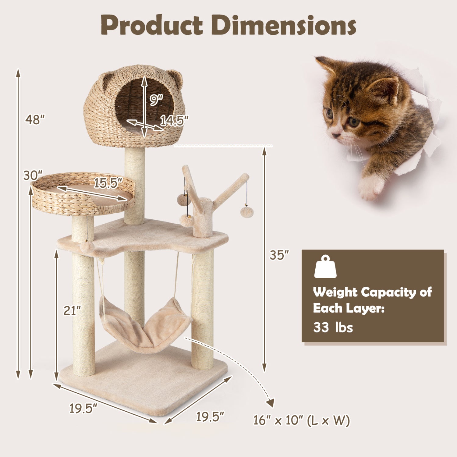 Multi-Level Cat Tree with Condo Hammock and Rotatable Hanging Balls - view 5