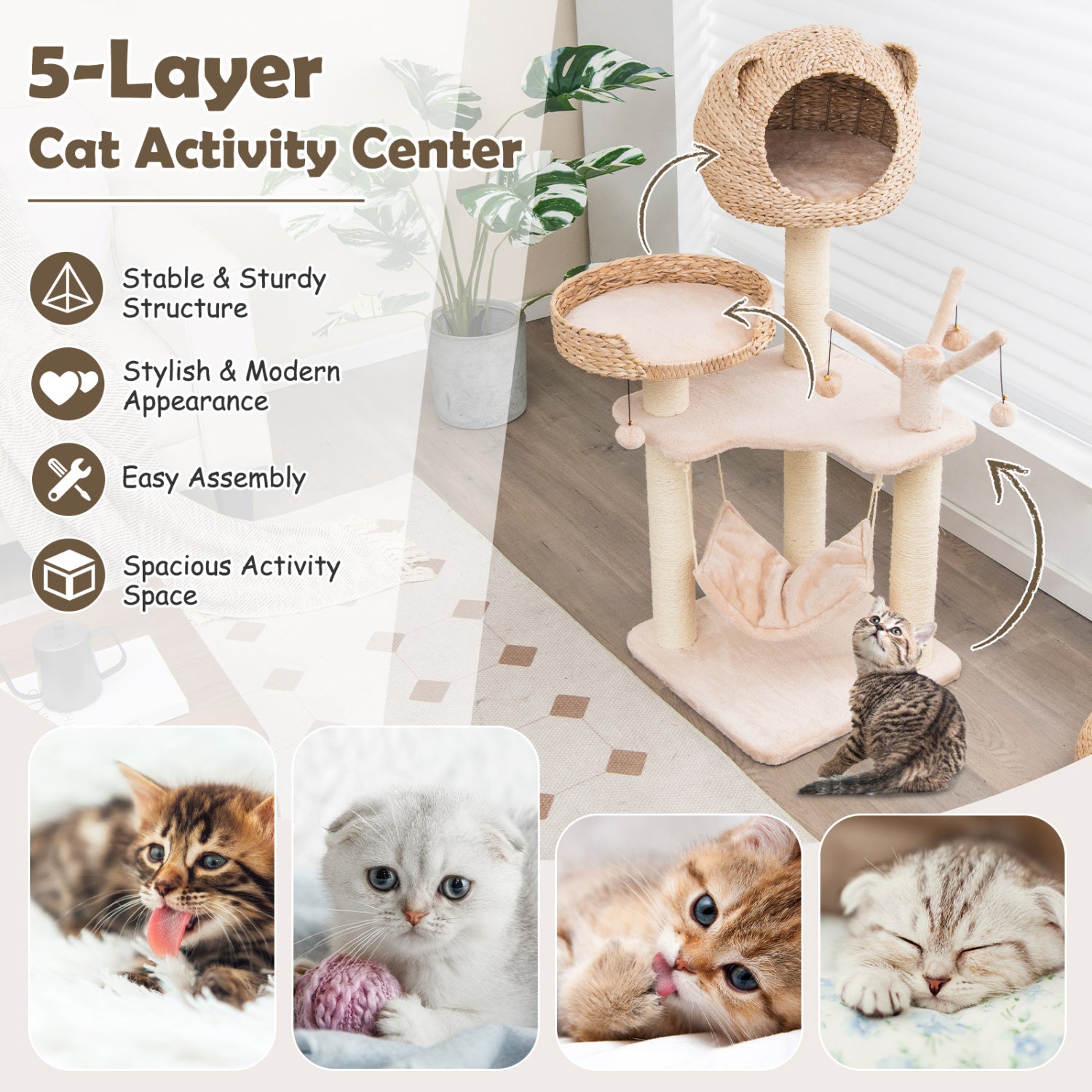 Multi-Level Cat Tree with Condo Hammock and Rotatable Hanging Balls - view 6
