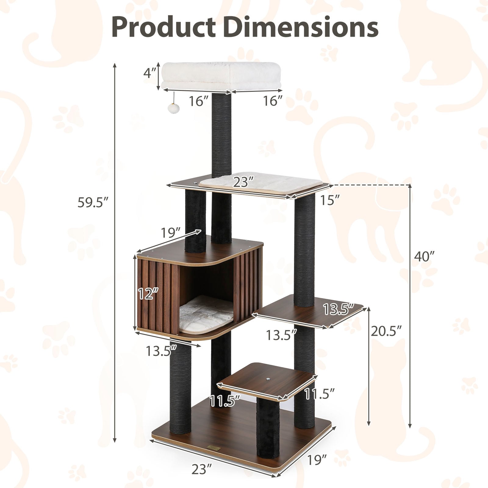 Multi-level Cat Tree for Indoor Cat 59.5 inch Tall Cat Tower with Cushion Top - view 5