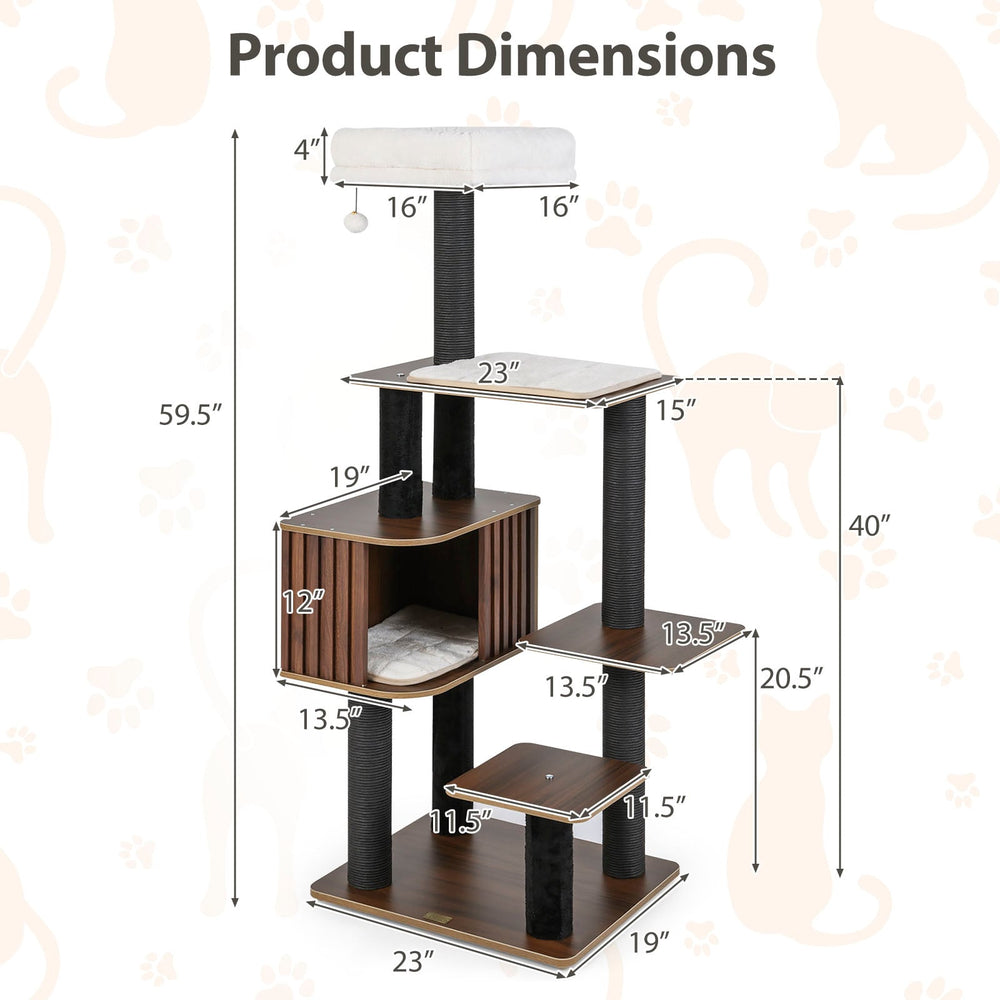 Multi-level Cat Tree for Indoor Cat 59.5 inch Tall Cat Tower with Cushion Top - view 5