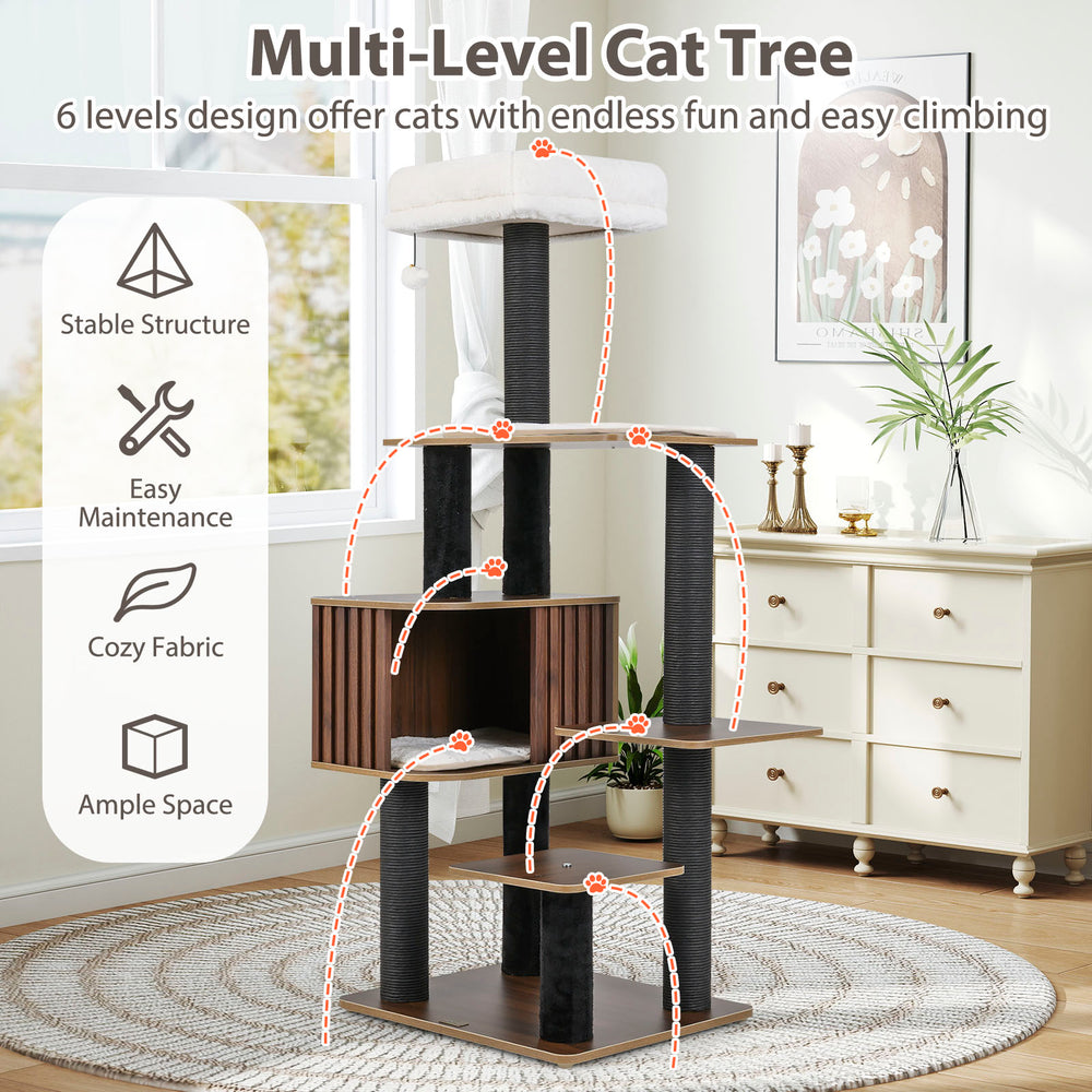 Multi-level Cat Tree for Indoor Cat 59.5 inch Tall Cat Tower with Cushion Top - view 8