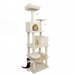 Multi-level Cat Tree Modern Cat Tower with Upholstered Perch and 2 Cat Condo