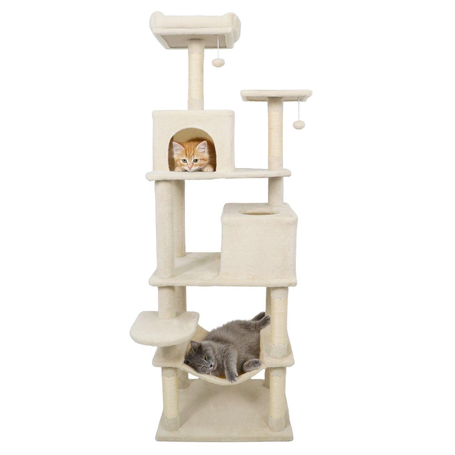 Multi-level Cat Tree Modern Cat Tower with Upholstered Perch and 2 Cat Condo - view 4