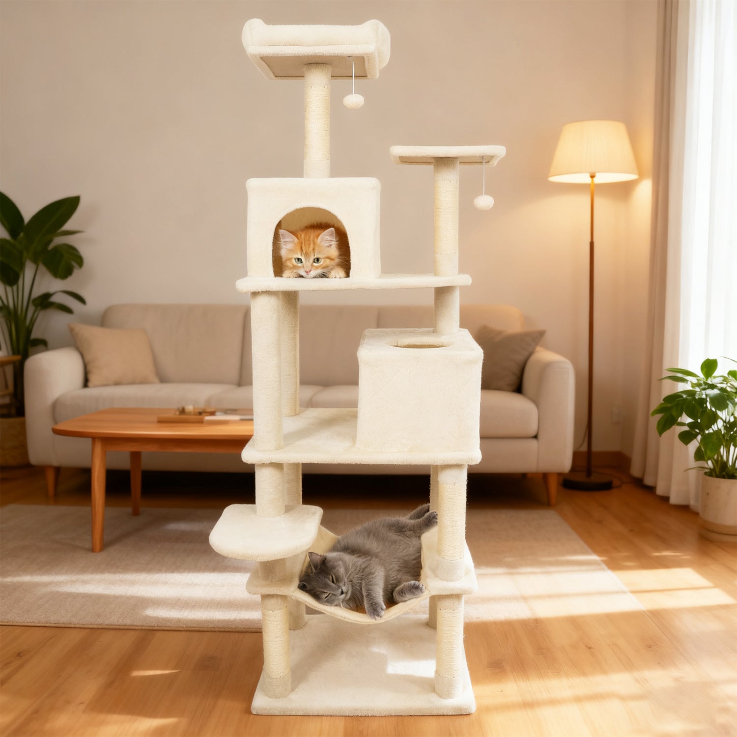 Multi-level Cat Tree Modern Cat Tower with Upholstered Perch and 2 Cat Condo - view 6