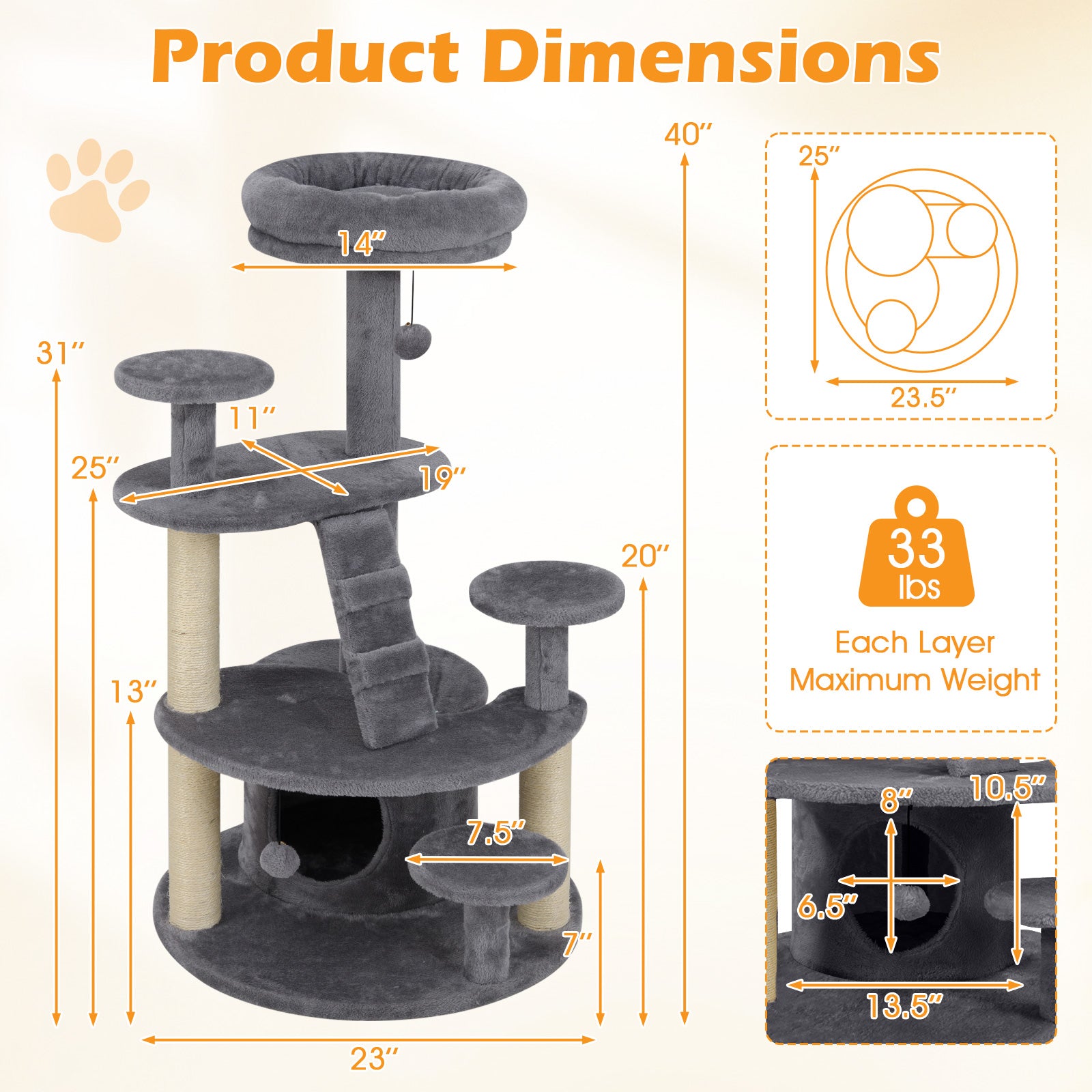 Multi-level Kitty Tower with Condo and Climbing Ladder Cat Tree - view 5