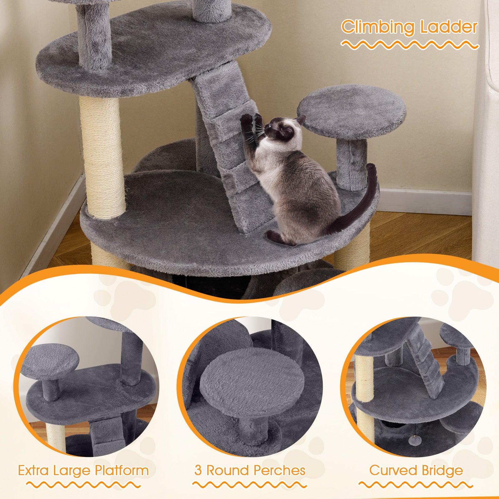 Multi-level Kitty Tower with Condo and Climbing Ladder Cat Tree - view 7