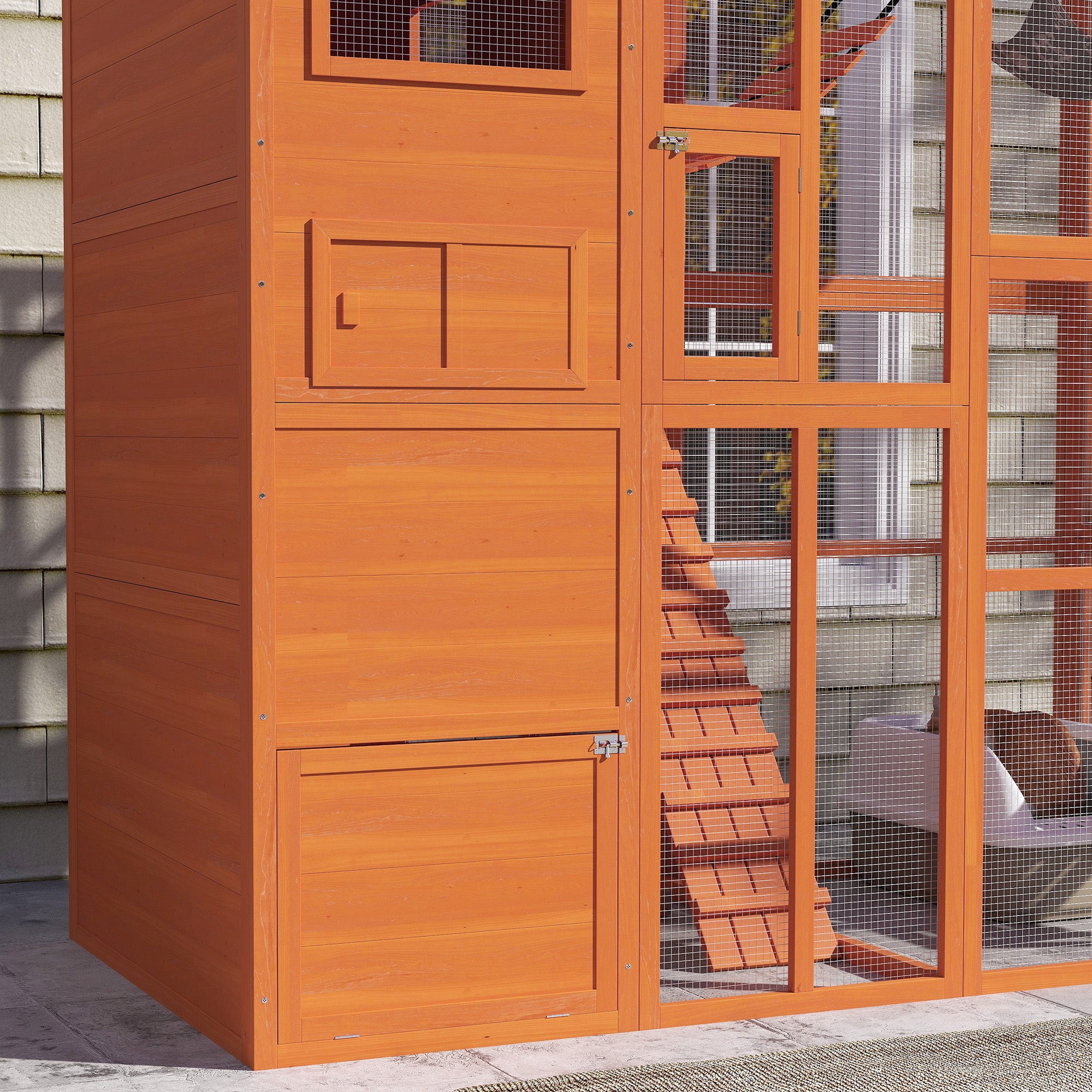 76" Catio Outdoor Cat Enclosure with Cat Condo, Jumping Platforms, Ladder - view 6