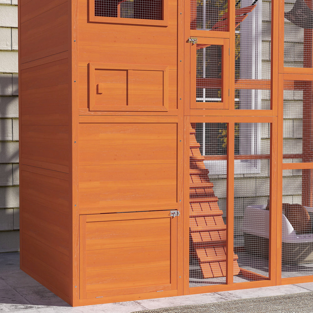 76" Catio Outdoor Cat Enclosure with Cat Condo, Jumping Platforms, Ladder - view 6