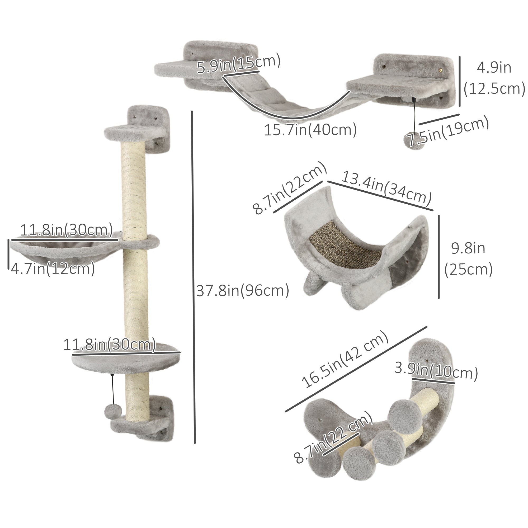 4Pcs Cat Wall Shelf with Scratching Post, Cat Wall Shelves for Relaxing - view 2