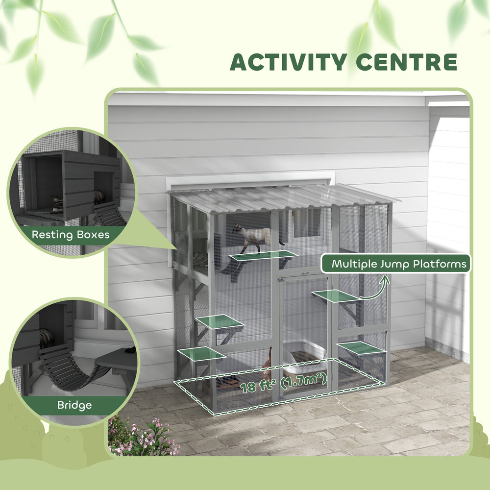 Large Outdoor Catio with Weatherproof Roof, Bridge, Resting Box, Platforms - view 4