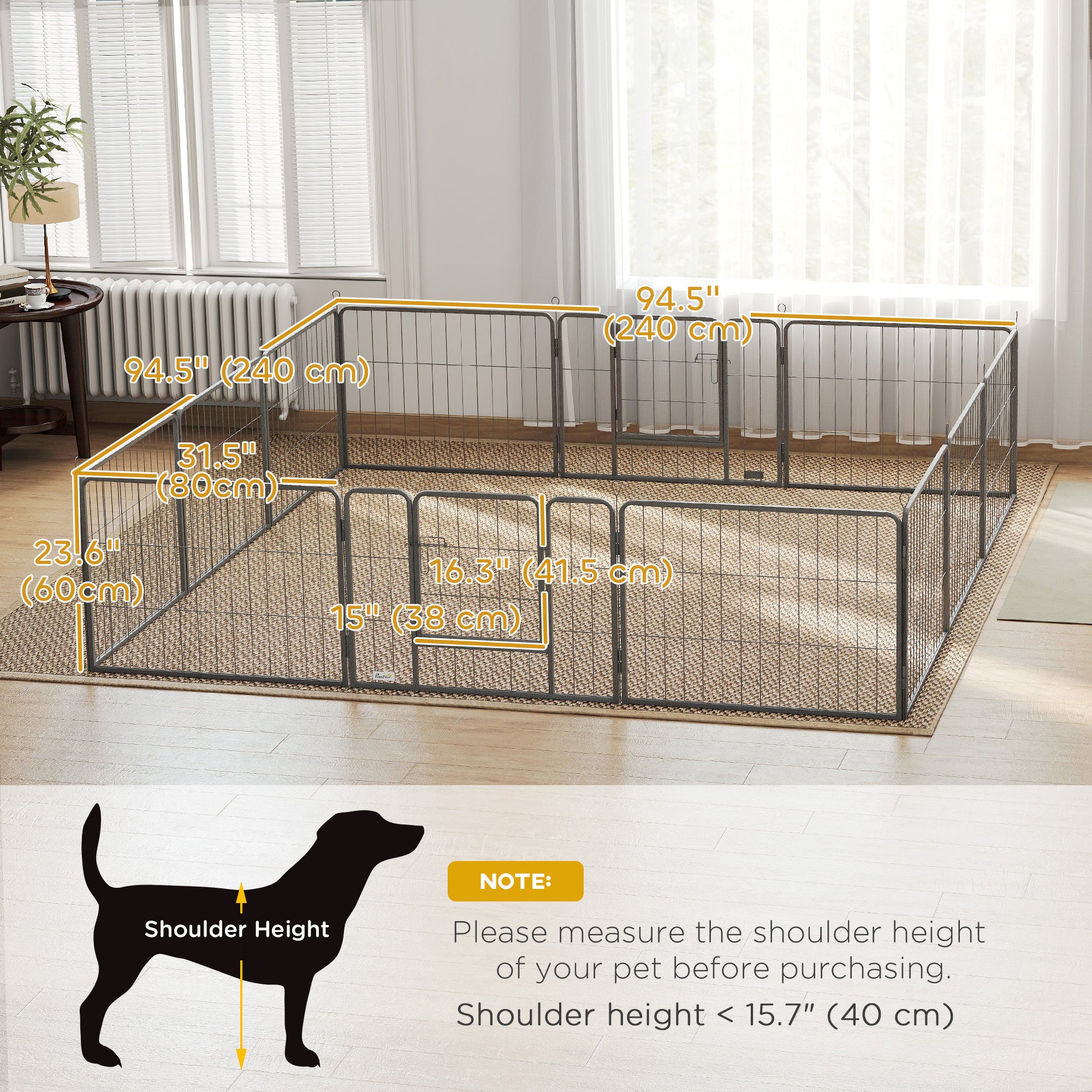 Dog Playpen, 31.5"W Heavy-Duty Metal Puppy Play Pen, Pet Exercise Fences - view 2