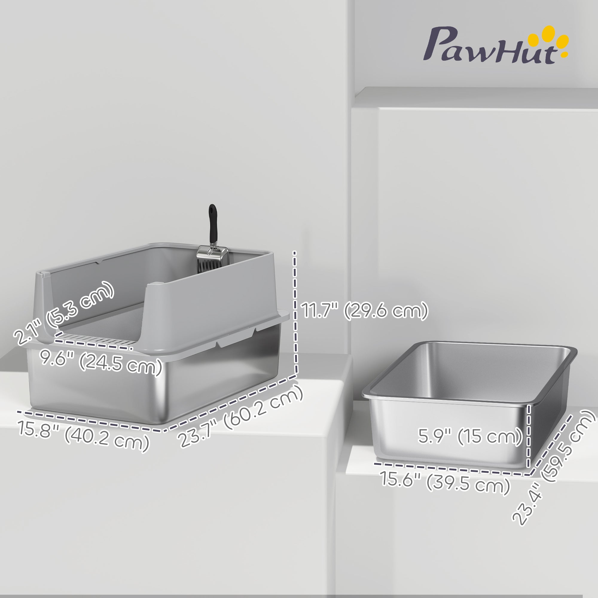 XL Stainless Steel Cat Litter Box for Big and Multiple Cats with High Wall - view 2