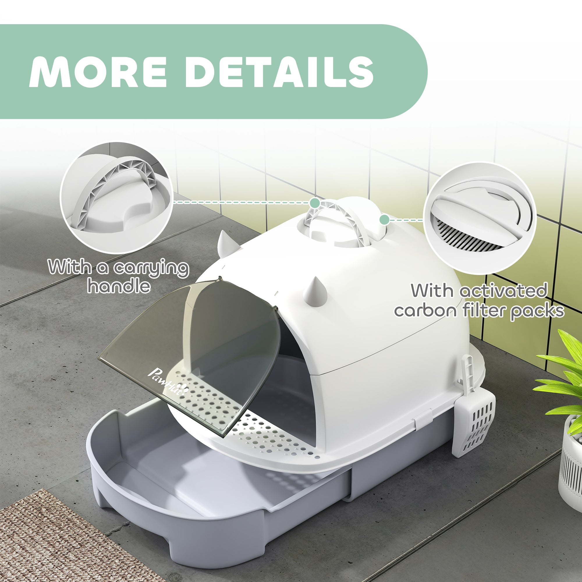 Cat Litter Box with Lid, Front Door Flap, Scoop, Handle, Easy Clean, for Small - view 6