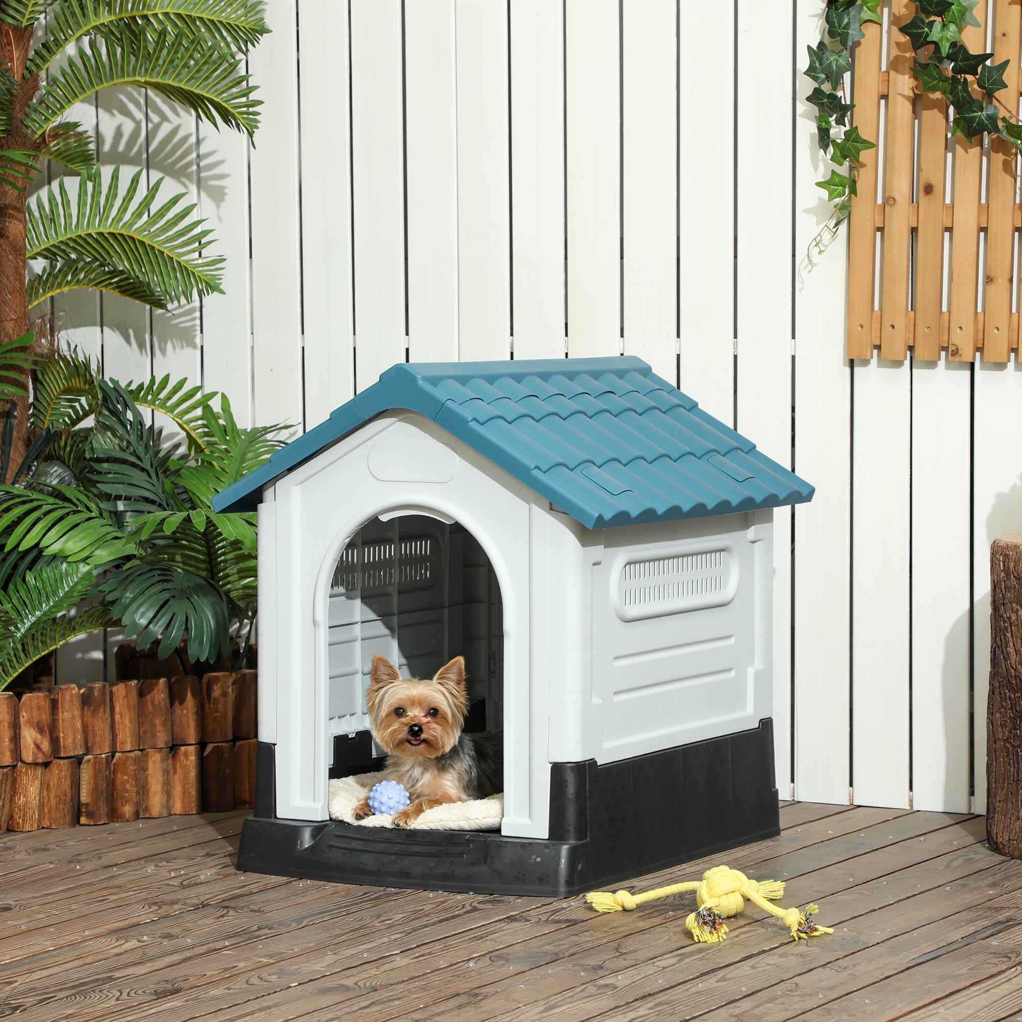 Outside Dog Kennel House with Windows, Base Support, for Garden Patio - view 7