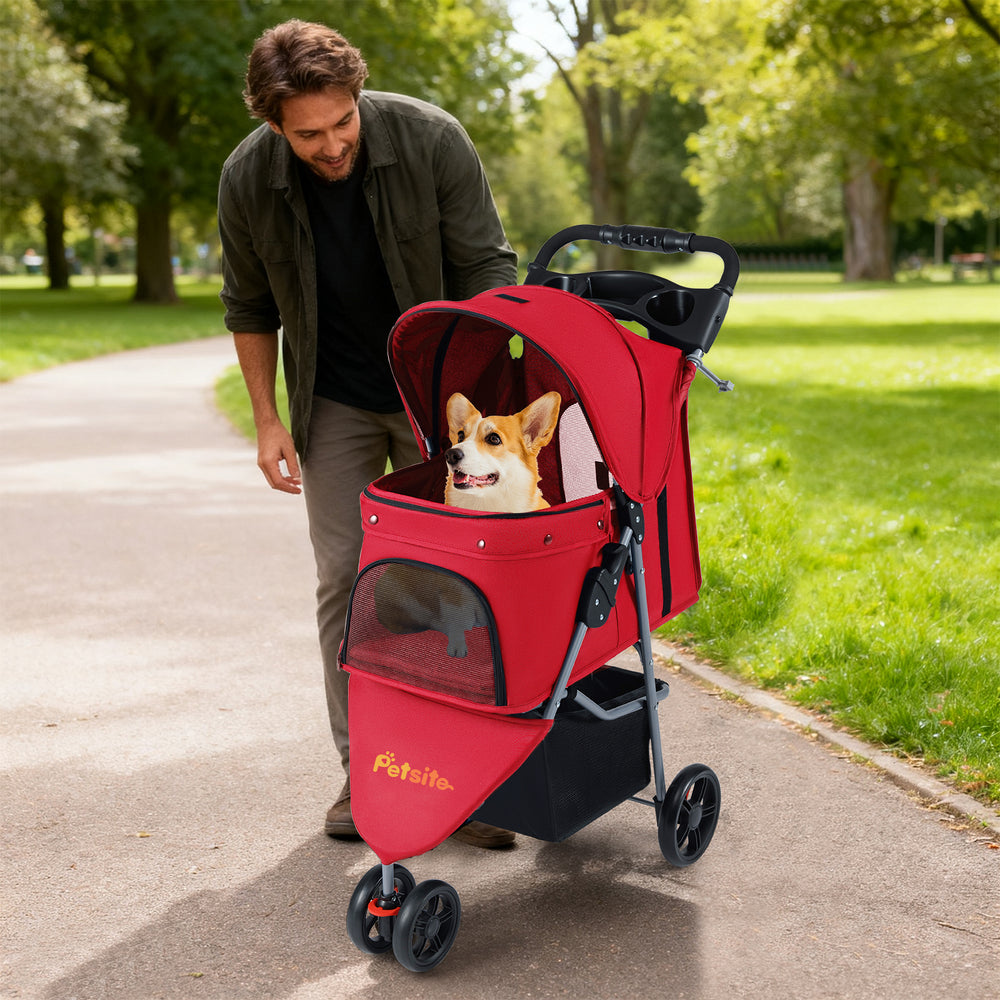 One-Click Folding Pet Stroller Lightweight Cat Strolling Cart with Adjustable - view 3