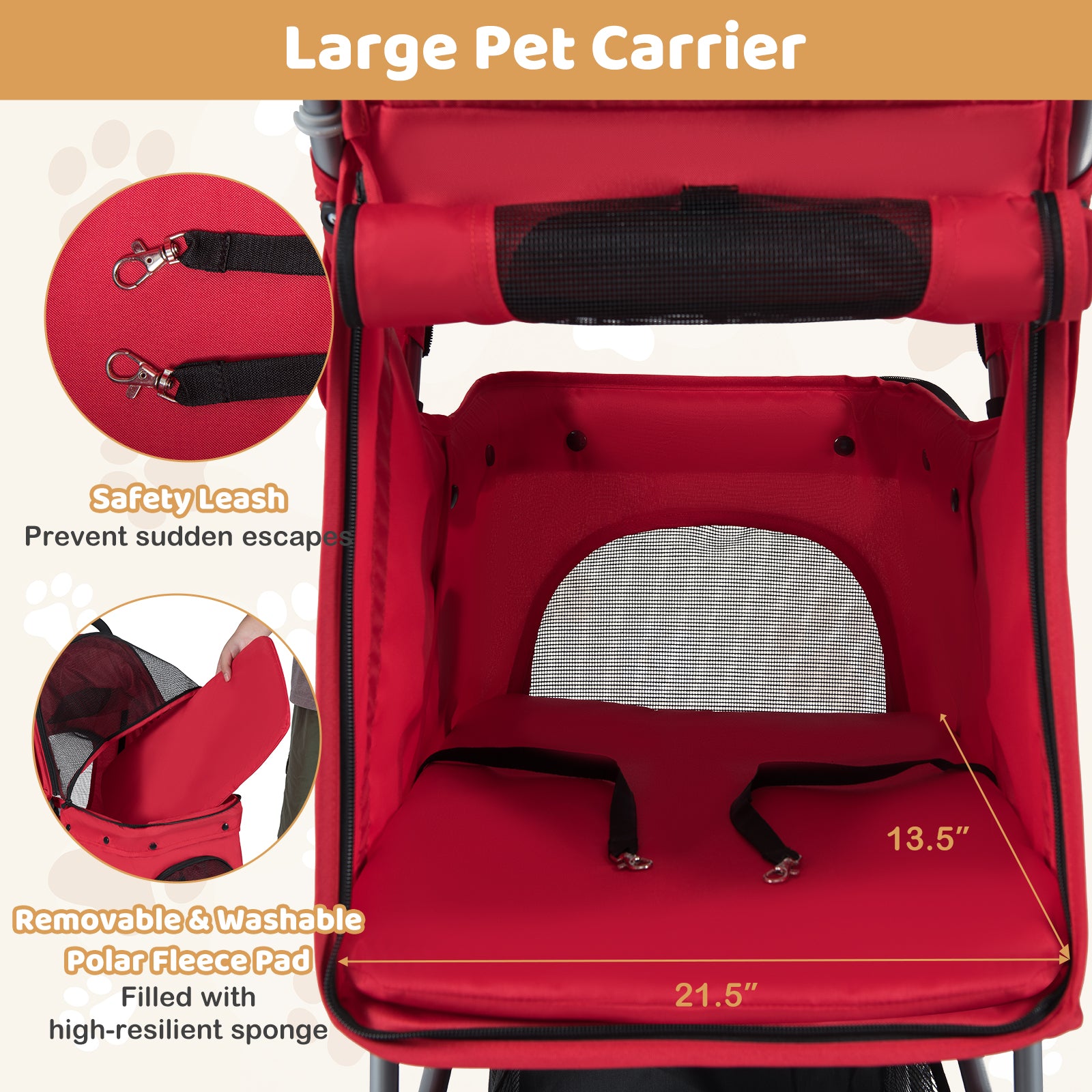 One-Click Folding Pet Stroller Lightweight Cat Strolling Cart with Adjustable - view 5