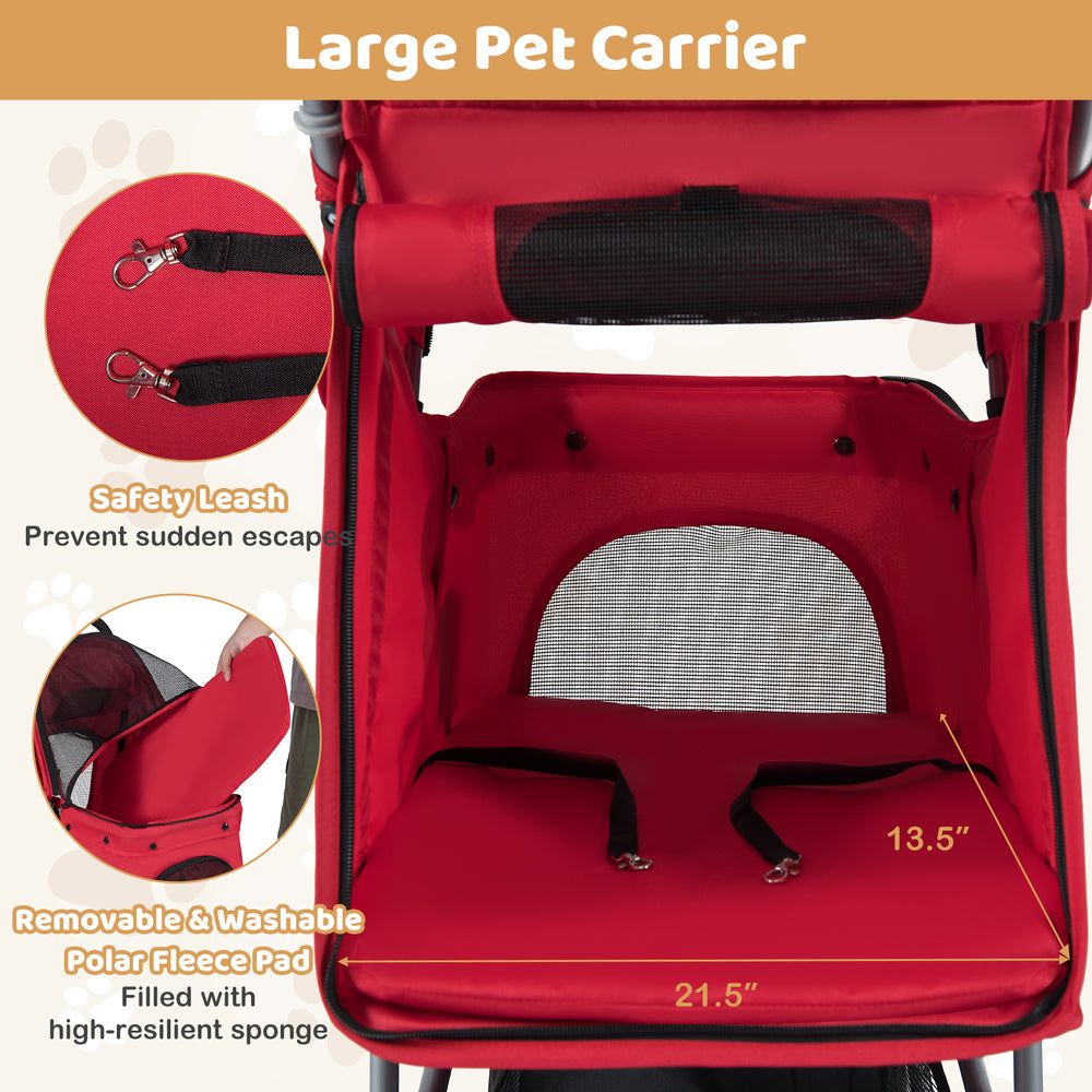 One-Click Folding Pet Stroller Lightweight Cat Strolling Cart with Adjustable - view 5