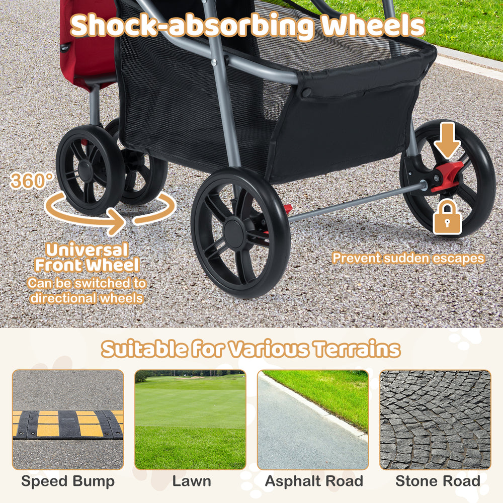 One-Click Folding Pet Stroller Lightweight Cat Strolling Cart with Adjustable - view 6