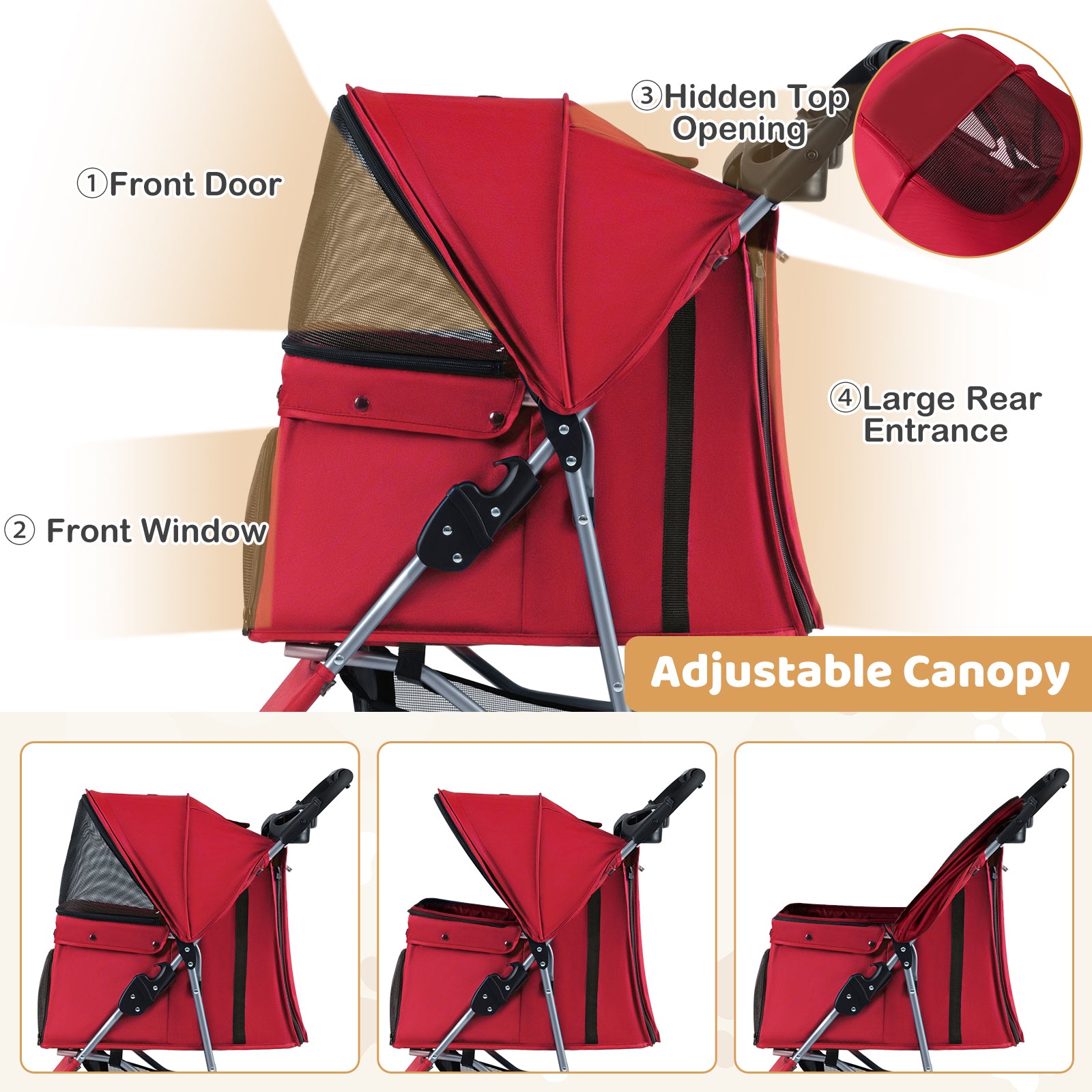 One-Click Folding Pet Stroller Lightweight Cat Strolling Cart with Adjustable - view 7
