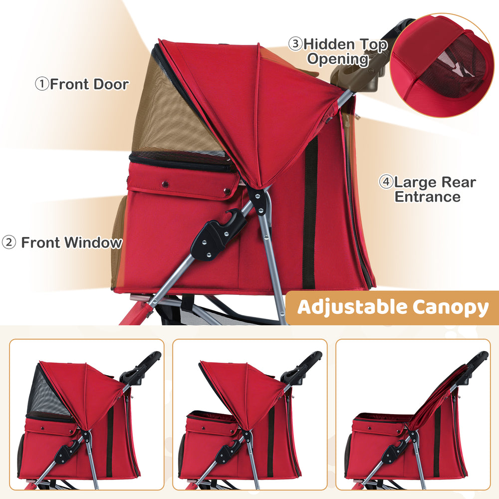 One-Click Folding Pet Stroller Lightweight Cat Strolling Cart with Adjustable - view 7