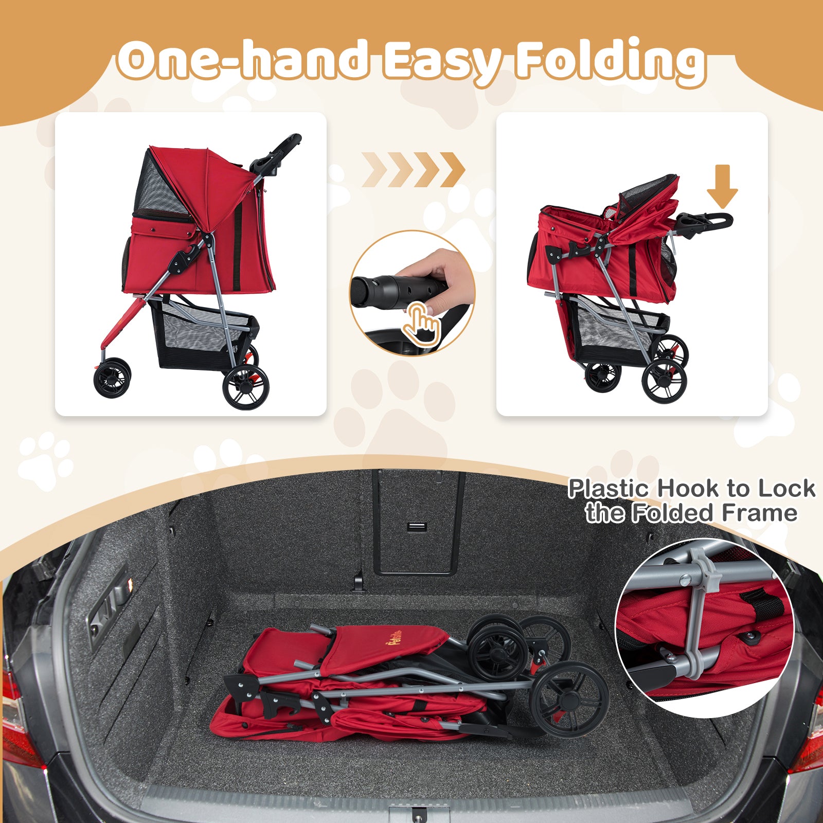 One-Click Folding Pet Stroller Lightweight Cat Strolling Cart with Adjustable - view 8