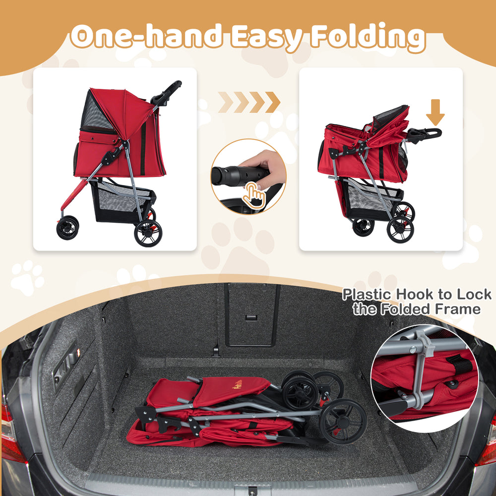 One-Click Folding Pet Stroller Lightweight Cat Strolling Cart with Adjustable - view 8