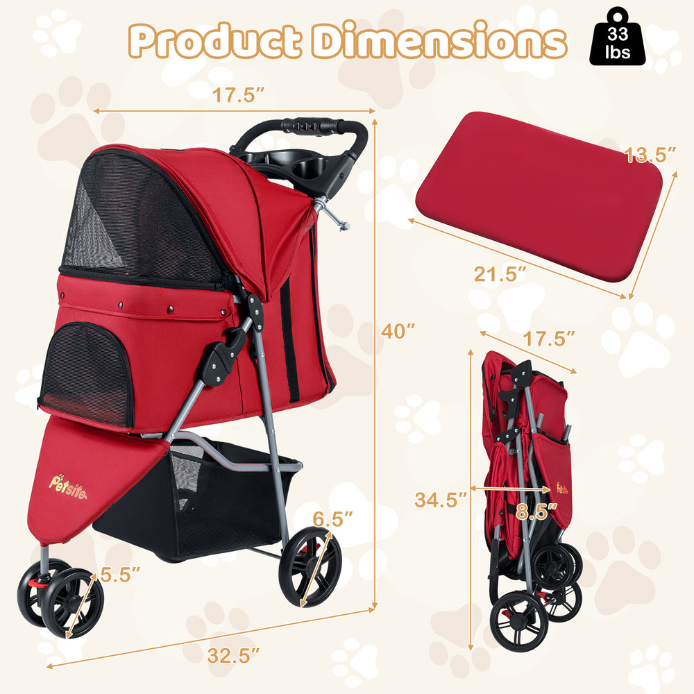 One-Click Folding Pet Stroller Lightweight Cat Strolling Cart with Adjustable - view 4