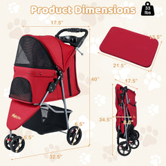 One-Click Folding Pet Stroller Lightweight Cat Strolling Cart with Adjustable - view 4