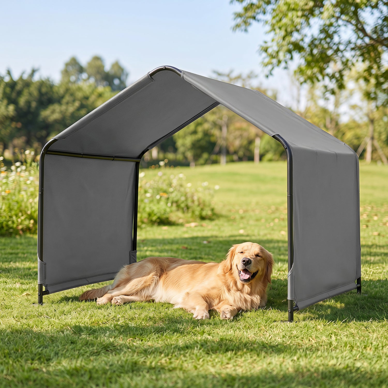 Outdoor Dog Shade Shelter with Waterproof Roof and Ground Stakes for Deck Dog - view 3