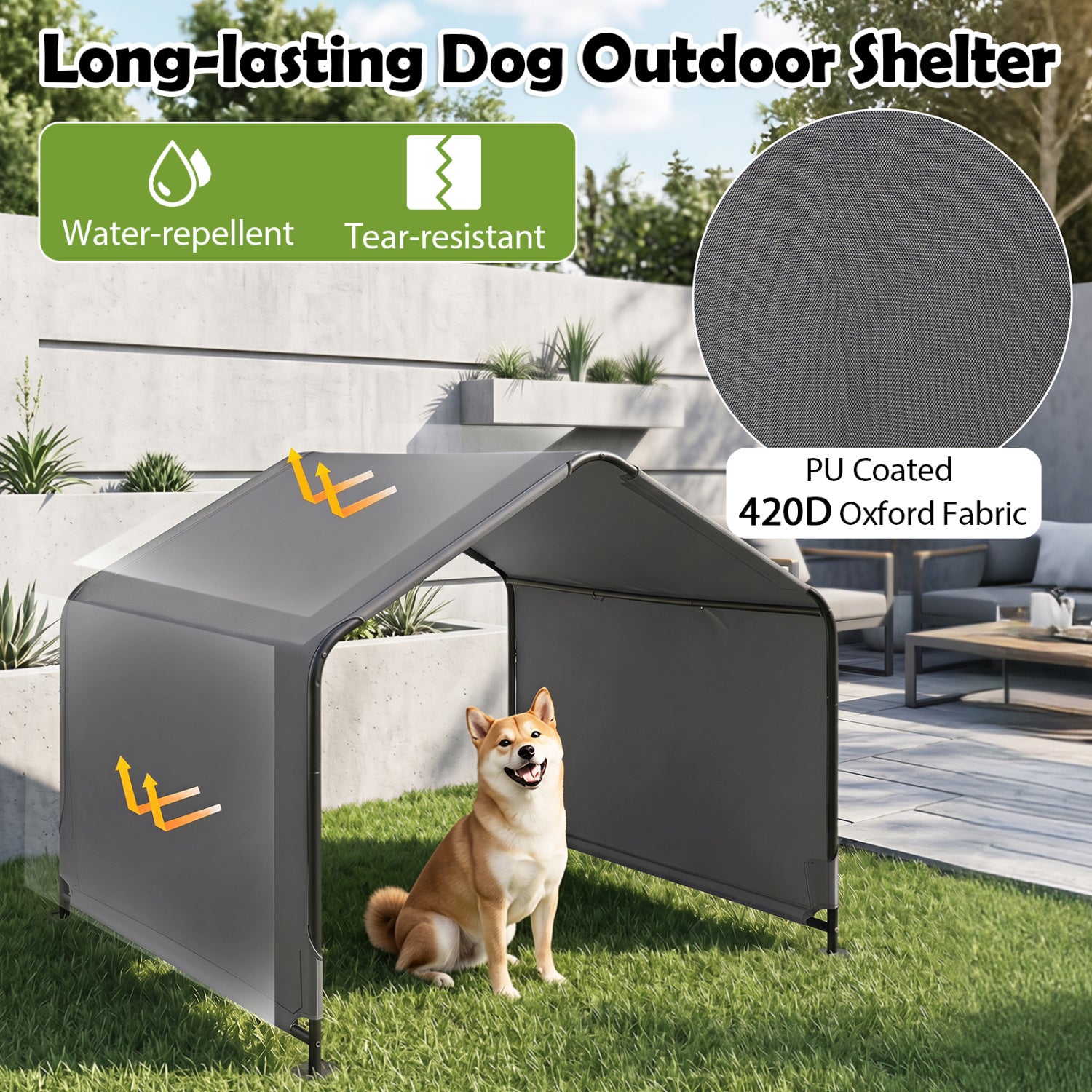 Outdoor Dog Shade Shelter with Waterproof Roof and Ground Stakes for Deck Dog - view 8