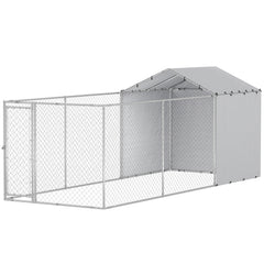 Galvanized Steel Dog Kennel Outdoor with Waterproof & UV-Resistant Cover