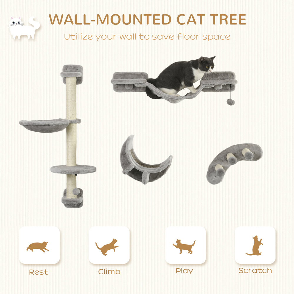 4Pcs Cat Wall Shelf with Scratching Post, Cat Wall Shelves for Relaxing - view 3