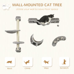 4Pcs Cat Wall Shelf with Scratching Post, Cat Wall Shelves for Relaxing - view 3