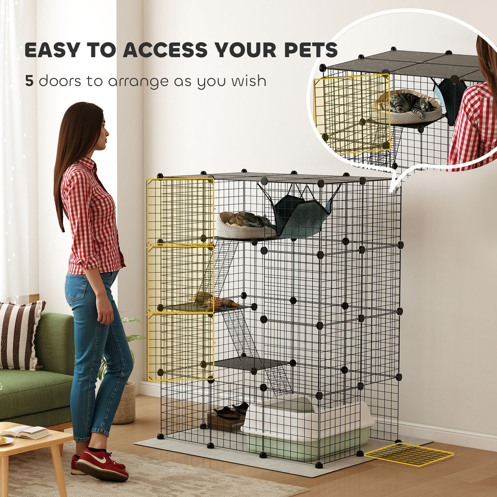 4-Tier DIY Large Cat Cage with Hammock, Platforms, Ramps, Accessories for 1-3 - view 5