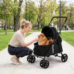 Pet Stroller for Small Medium Dogs Foldable with One-Step Rear Brake and Canopy - view 2