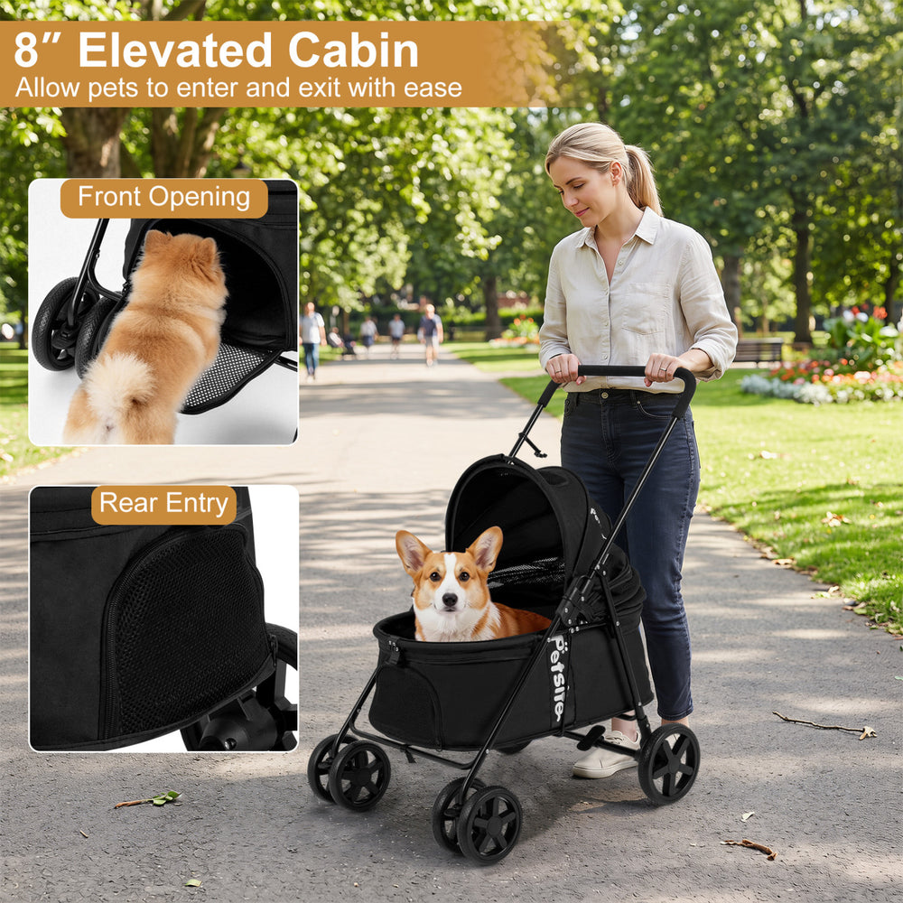 Pet Stroller for Small Medium Dogs Foldable with One-Step Rear Brake and Canopy - view 6