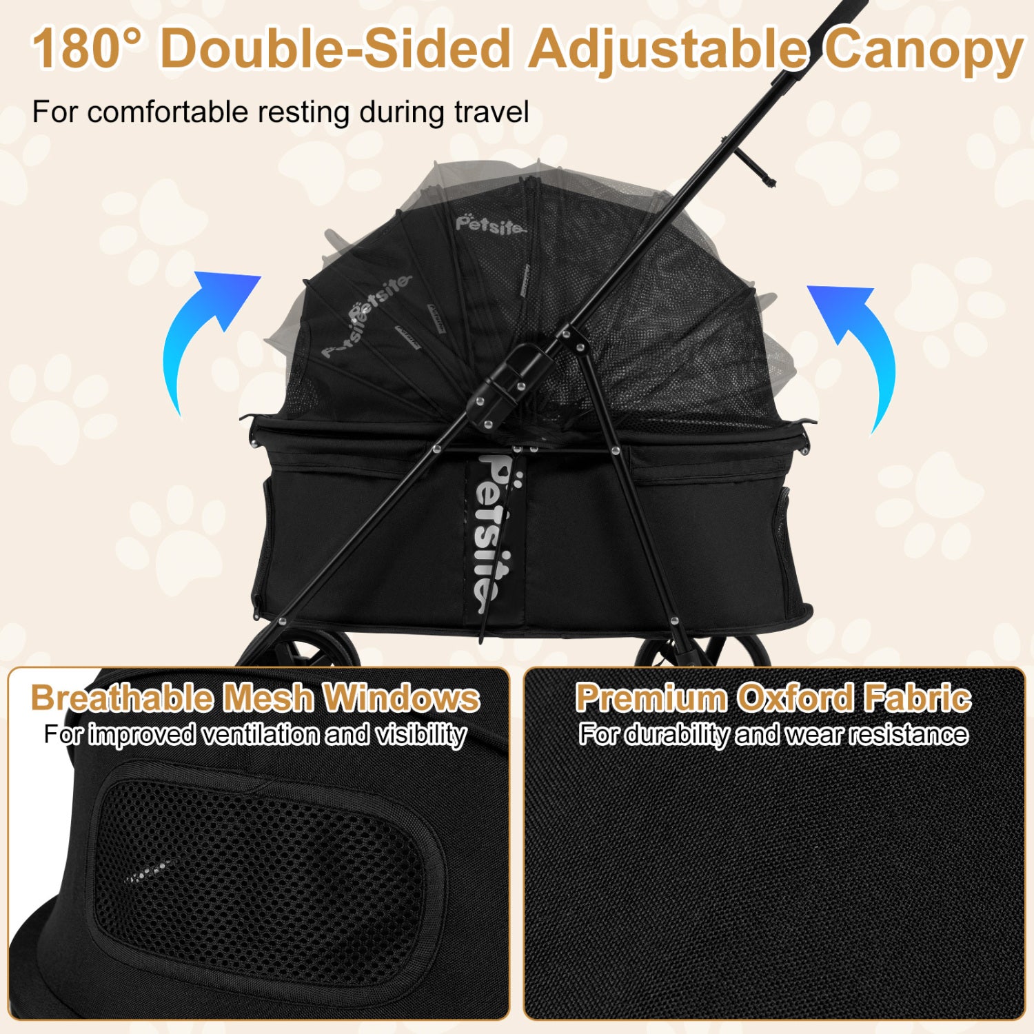 Pet Stroller for Small Medium Dogs Foldable with One-Step Rear Brake and Canopy - view 7