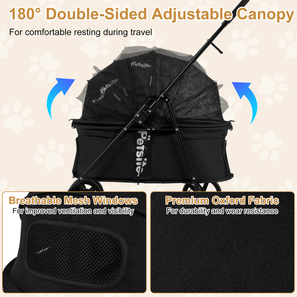 Pet Stroller for Small Medium Dogs Foldable with One-Step Rear Brake and Canopy - view 7