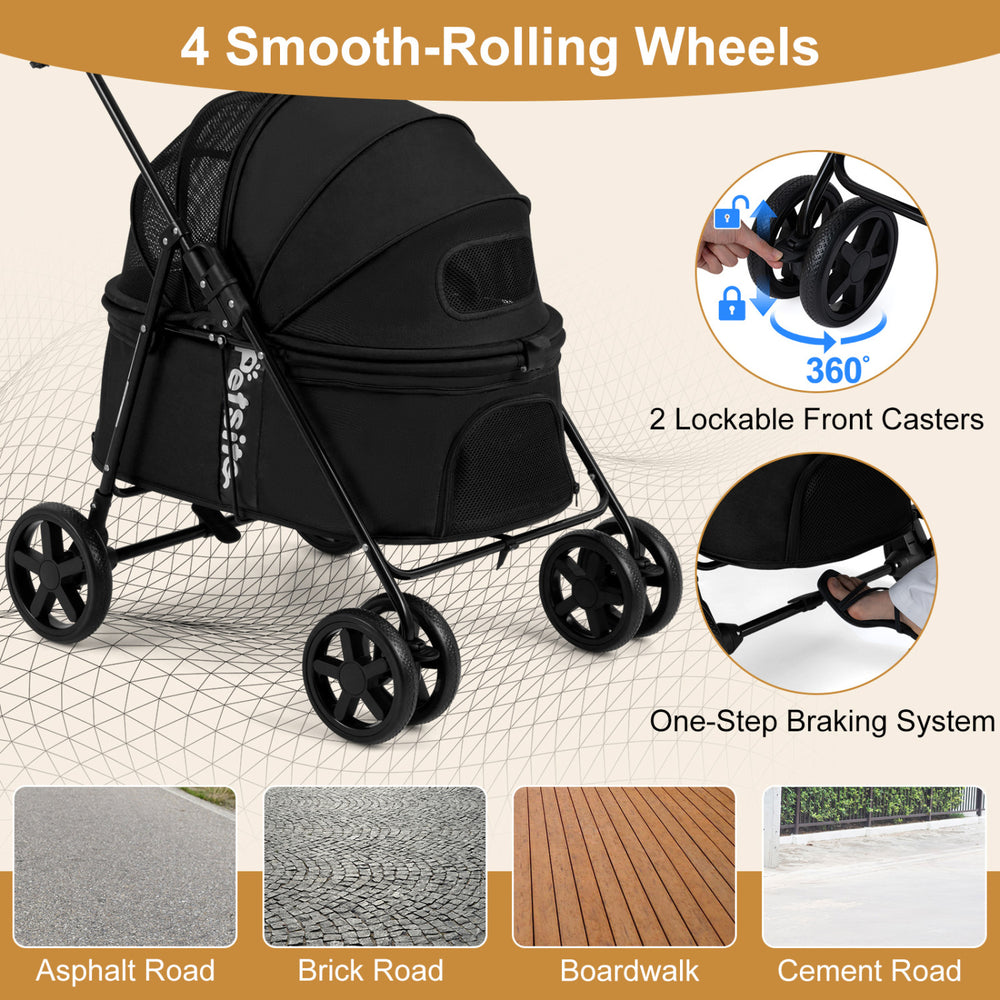 Pet Stroller for Small Medium Dogs Foldable with One-Step Rear Brake and Canopy - view 8