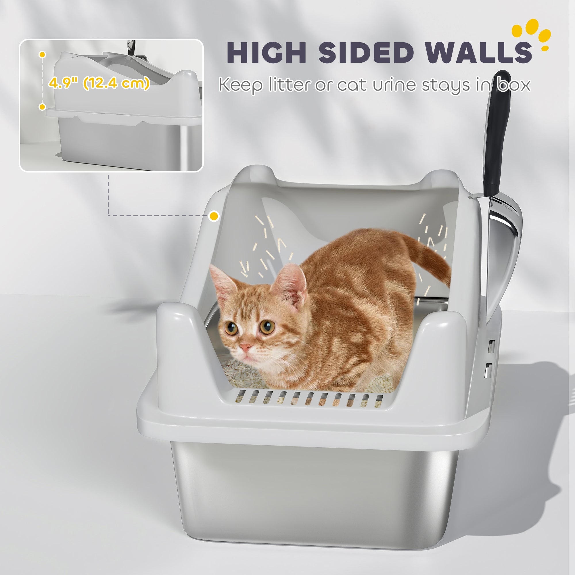 Cat Litter Box Stainless Steel with Metal Litter Scoop, Never Absorbs Odors - view 5