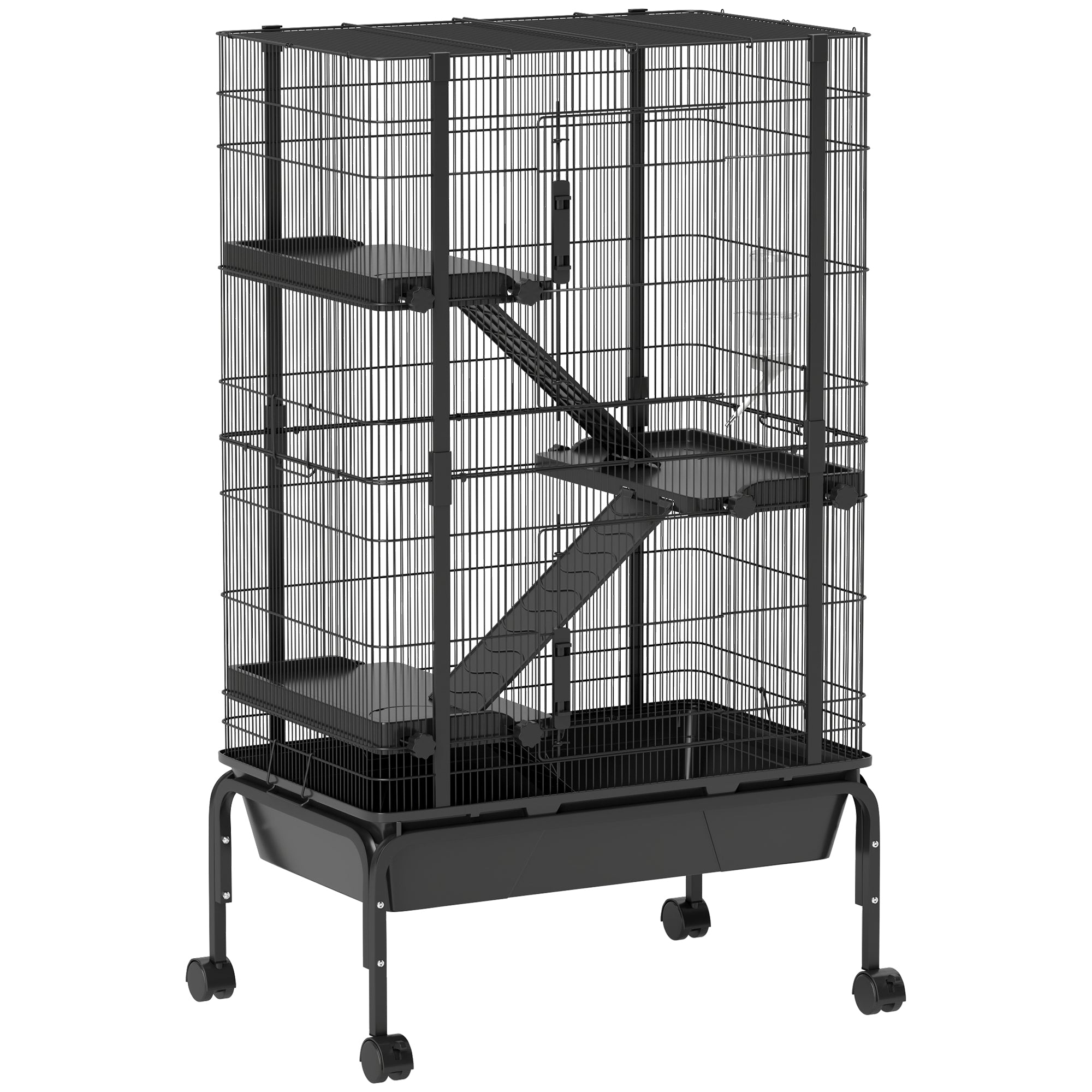 47"H Ferret Cage, Large 4-Tier Guinea Pig Cage with Wheels, Ramps, Bowl, Water