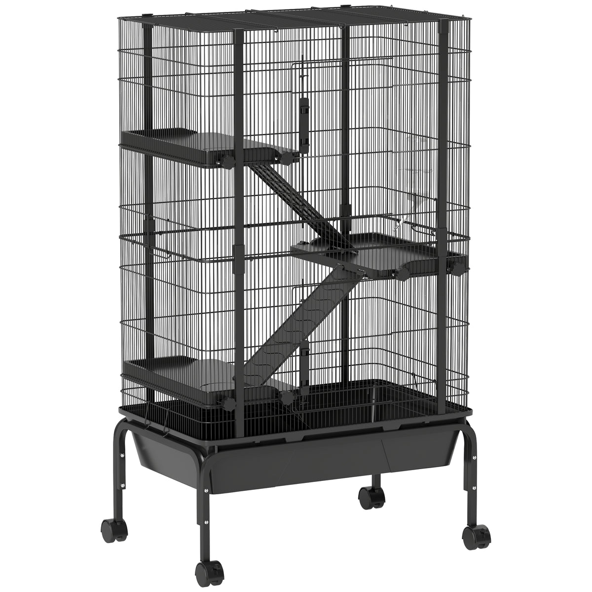 47"H Ferret Cage, Large 4-Tier Guinea Pig Cage with Wheels, Ramps, Bowl, Water