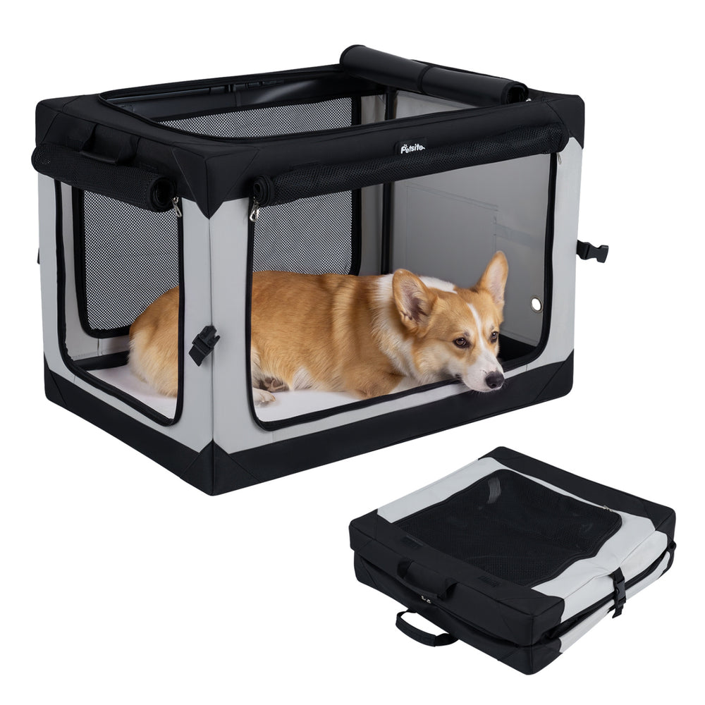 Portable Collapsible Soft Dog Crate for Dogs with 4 Mesh Doors Removable Mat