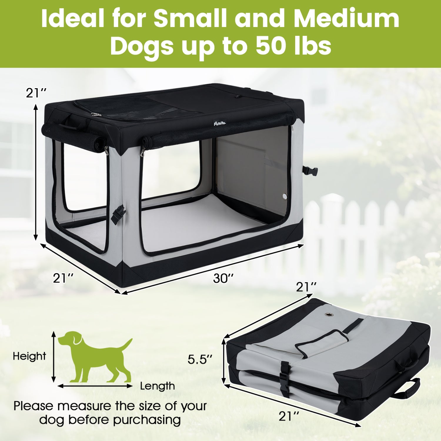 Portable Collapsible Soft Dog Crate for Dogs with 4 Mesh Doors Removable Mat - view 3