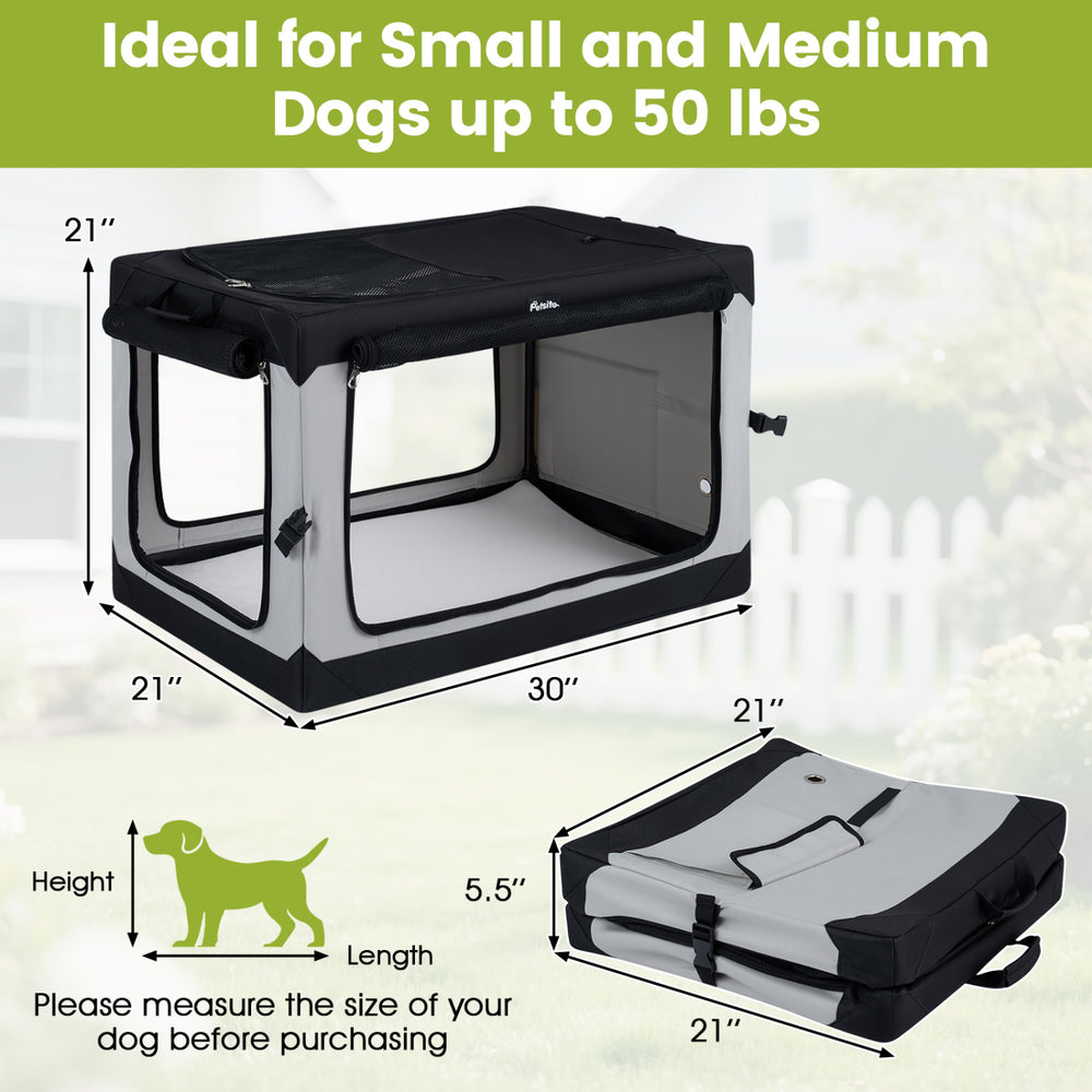 Portable Collapsible Soft Dog Crate for Dogs with 4 Mesh Doors Removable Mat - view 3