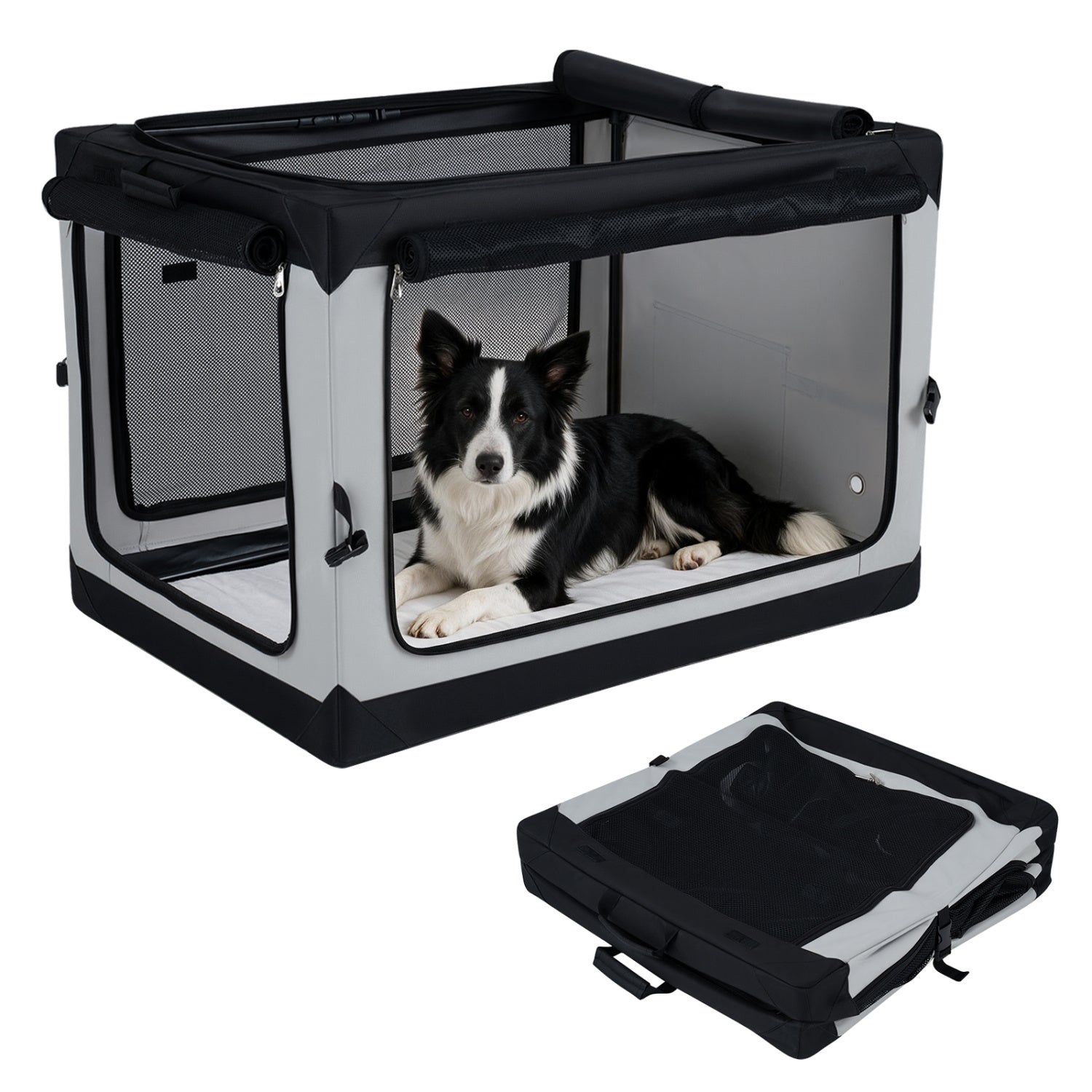 Portable Collapsible Soft Dog Crate for Dogs with 4 Mesh Doors Removable Mat - view 4