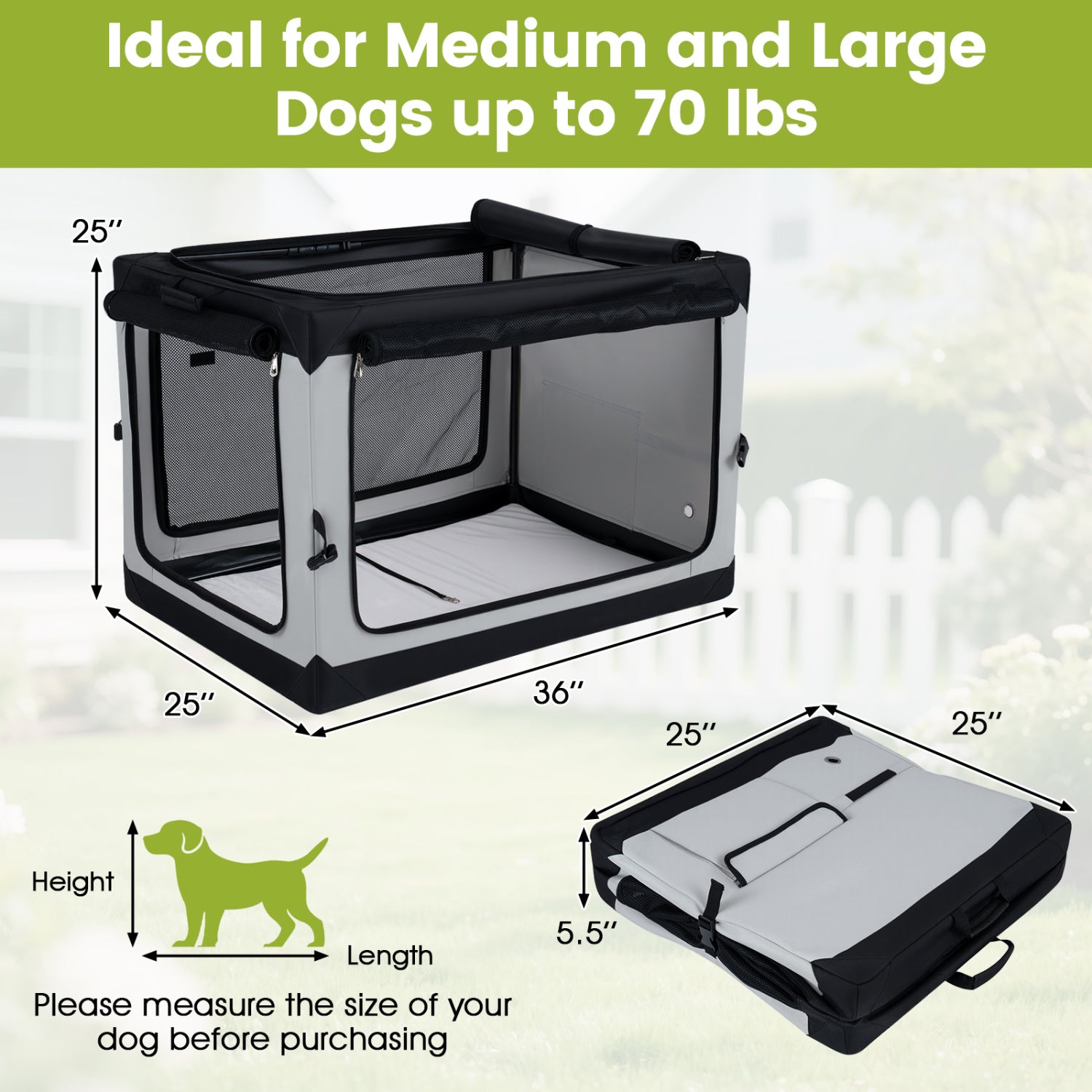 Portable Collapsible Soft Dog Crate for Dogs with 4 Mesh Doors Removable Mat - view 6