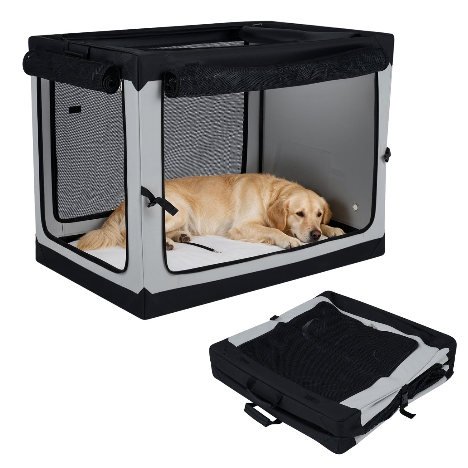 Portable Collapsible Soft Dog Crate for Dogs with 4 Mesh Doors Removable Mat - view 7