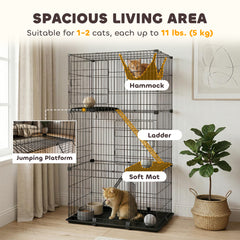 3-Tier Cat Cage Indoor, Detachable Metal Wire Kennel withwith Hammock - view 3