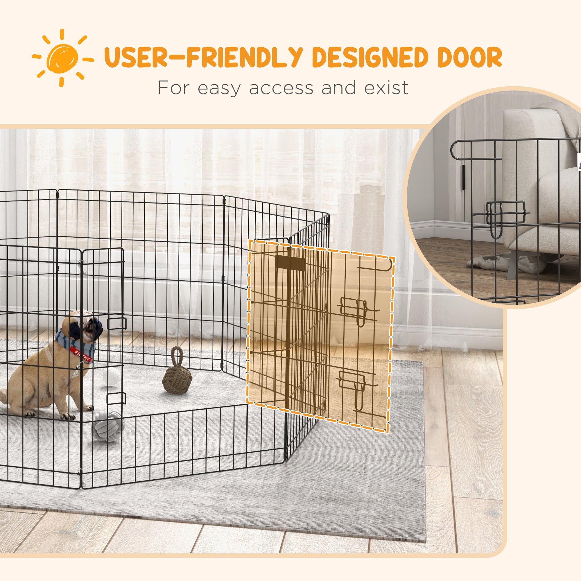 24inch Foldable Metal Exercise Pet Playpen Yard Dog Puppy Kennel Cage 8 Panel - view 6